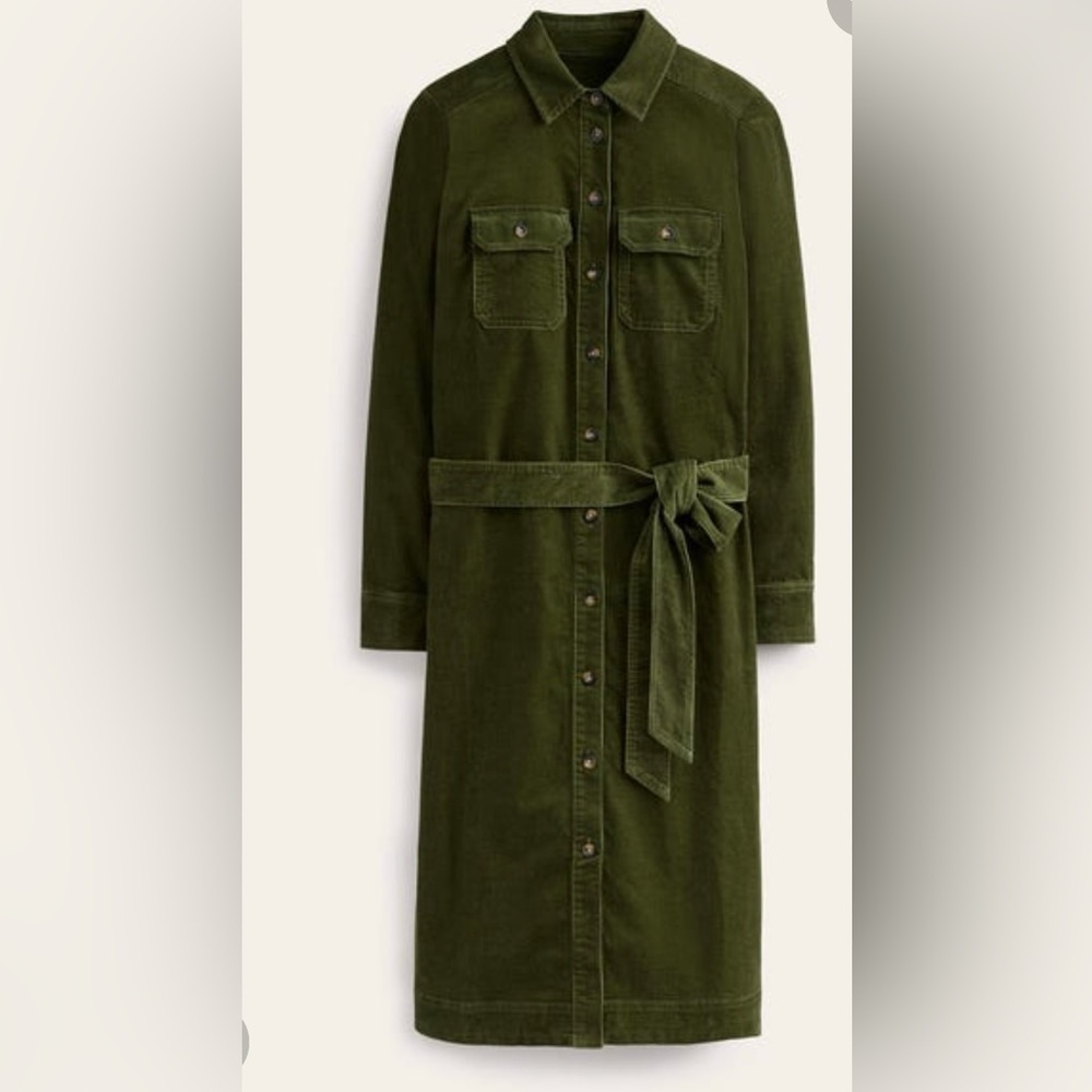 Boden Eloise cord midi shirt dress kale green size 2 new with tags. D0800 - Picture 3 of 9